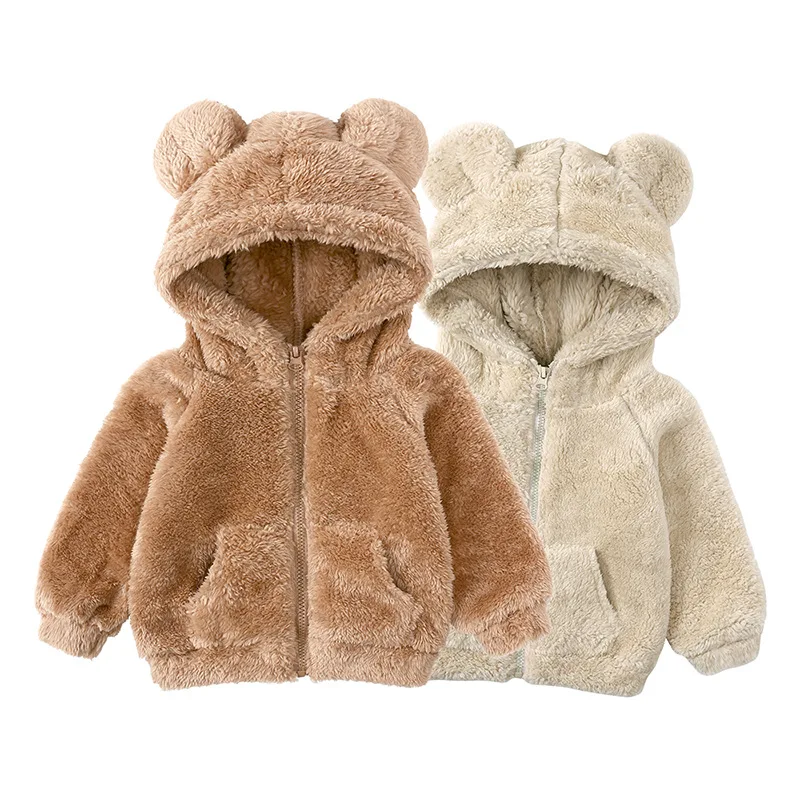 Ropa para chico, prendas de vestir exteriores para niños y niñas de 1 a 7 años, abrigo grueso de lana de cordero con capucha y cremallera de Color sólido para otoño e invierno, ropa para bebé