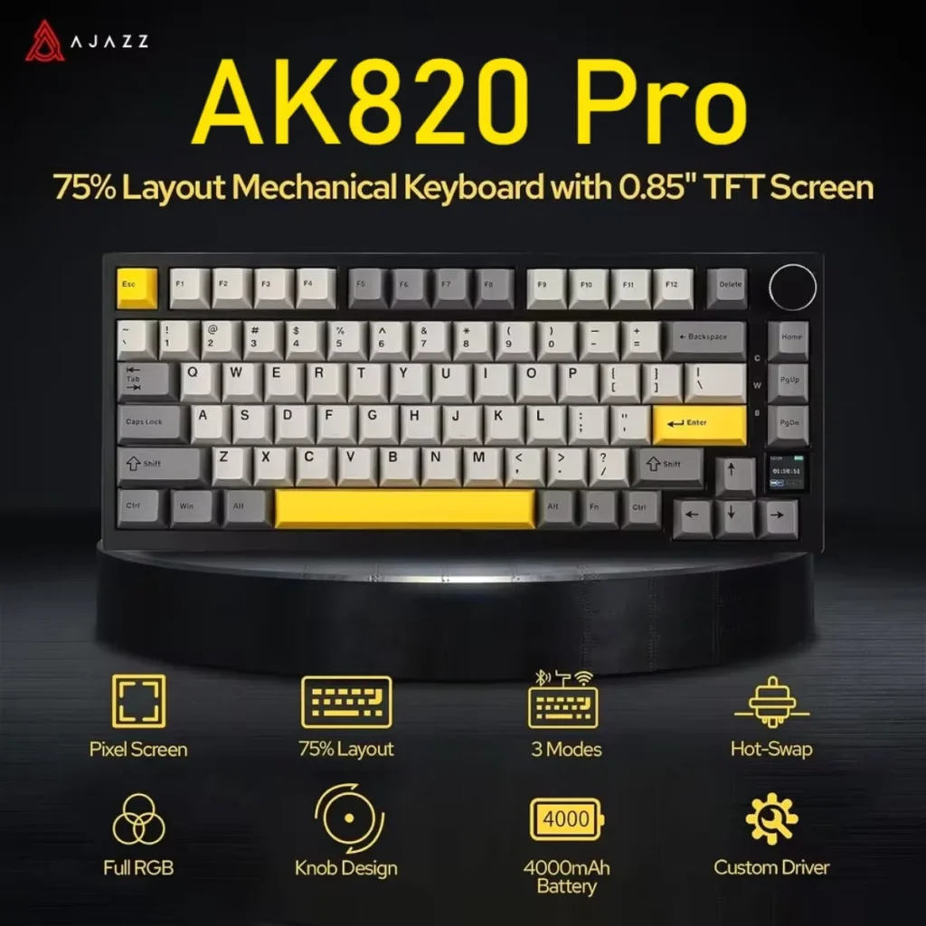 Ajazz AK820Pro teclado personalizado inalámbrico Bluetooth Esports teclado para juegos 75% estructura de junta intercambiable en caliente accesorios para juegos