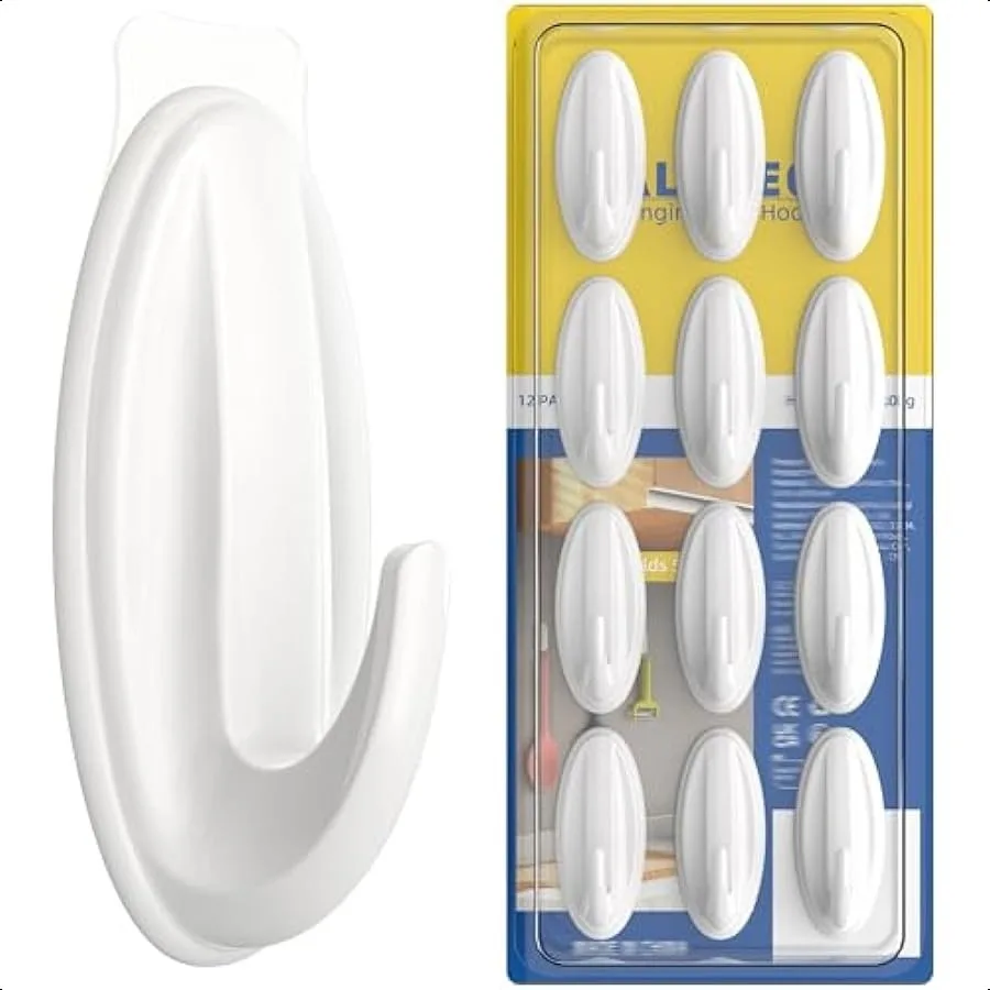 Paquete de 12 ganchos de pared, ganchos adhesivos para baño con 13 tiras adhesivas transparentes, ganchos para toallas adhesivas lavables y extraíbles impermeables