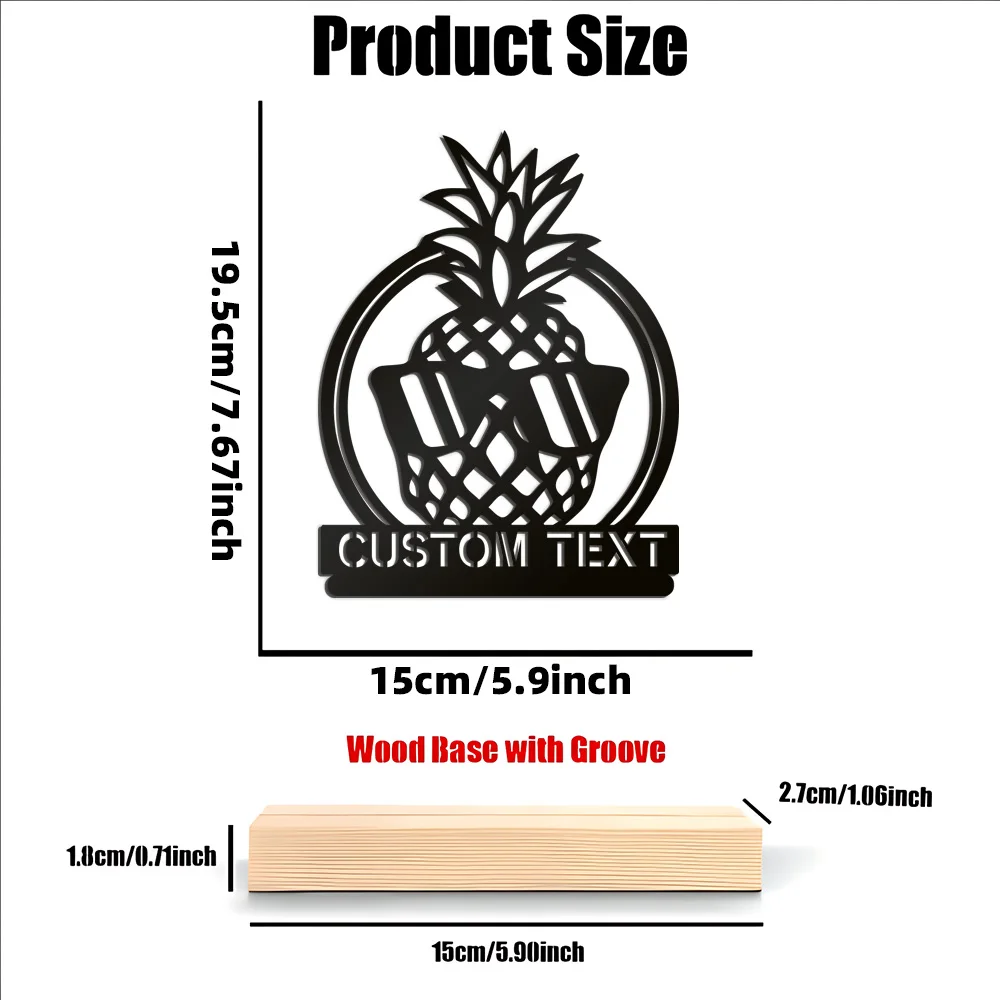 Estatua de Metal con nombre personalizable de piña moderna y fresca, adorno de Metal con Base de madera, escultura de Metal, artesanía con Base de madera, 1 ud.