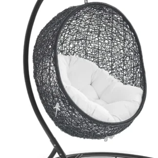 Encase Silla columpio de mimbre para exteriores, patio, porche, salón, huevo, con soporte, color blanco