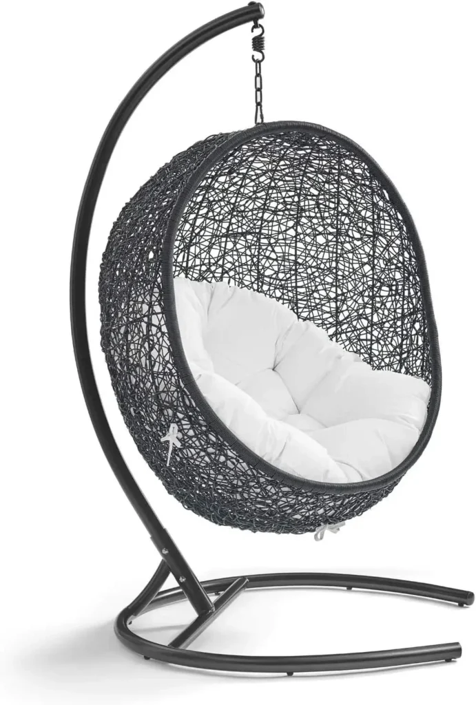 Encase Silla columpio de mimbre para exteriores, patio, porche, salón, huevo, con soporte, color blanco