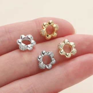 2 unid/lote de cuentas espaciadoras de flores chapadas en oro de 14/18k con circón para hacer joyería DIY, accesorios para collar y pulsera