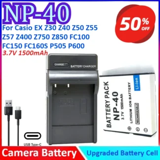 NP-40 3,7 V 1500mAh batería de cámara + cargador para Casio EX Z30 Z40 Z50 Z55 Z57 Z400 Z750 Z850 FC100 FC150 FC160S P505 P600 P700