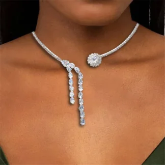 Collar abierto de circonita con borlas largas de cristal de lujo para mujer, joyería de boda, diamantes de imitación, Collar de babero de flores ajustable, Torques