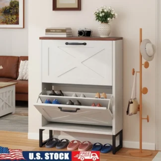 Gabinete de almacenamiento de zapatos estrecho con 2 cajones abatibles, organizador independiente, Zapatero elegante, decoración de entrada con patas de Metal