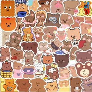 Juego de pegatinas de oso de dibujos animados para niños, pegatinas de papelería Kawaii, decoración DIY, equipaje, guitarra, 50 unidades