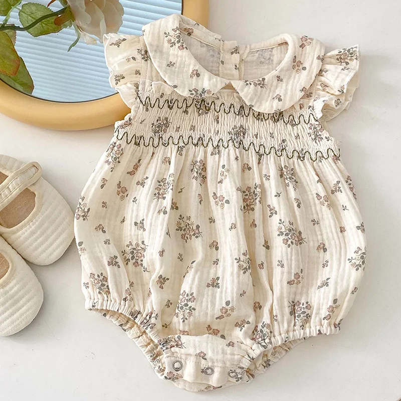 Ropa para bebé de 0 a 24 meses, monos de algodón con manga voladora y estampado Floral, novedad de verano 2024