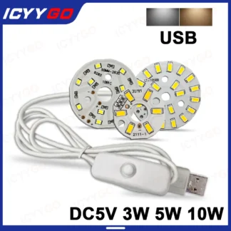Placa de luz LED USB 3W 5W 10W DC5V 5730 2835 SMD, chip LED, luz blanca cálida con interruptor de encendido/apagado, cable, fuente de luz, placa de luz