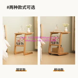 Pico mesa de centro pequeña, mesita de noche, sofá de ratán, mesa de té cuadrada para apartamento pequeño, esquina japonesa, pocos madera de cerezo en forma de C