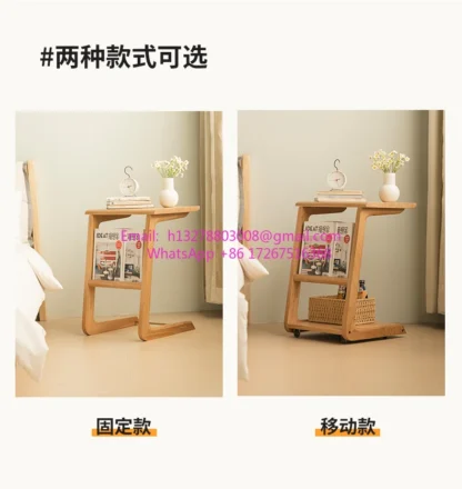 Pico mesa de centro pequeña, mesita de noche, sofá de ratán, mesa de té cuadrada para apartamento pequeño, esquina japonesa, pocos madera de cerezo en forma de C