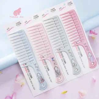 Peine de pelo con estampado de dibujos animados para mujer, bonito peine de dientes anchos de plástico, peine de pelo rizado, peine de dientes grandes para peluquería casera, 1 ud.