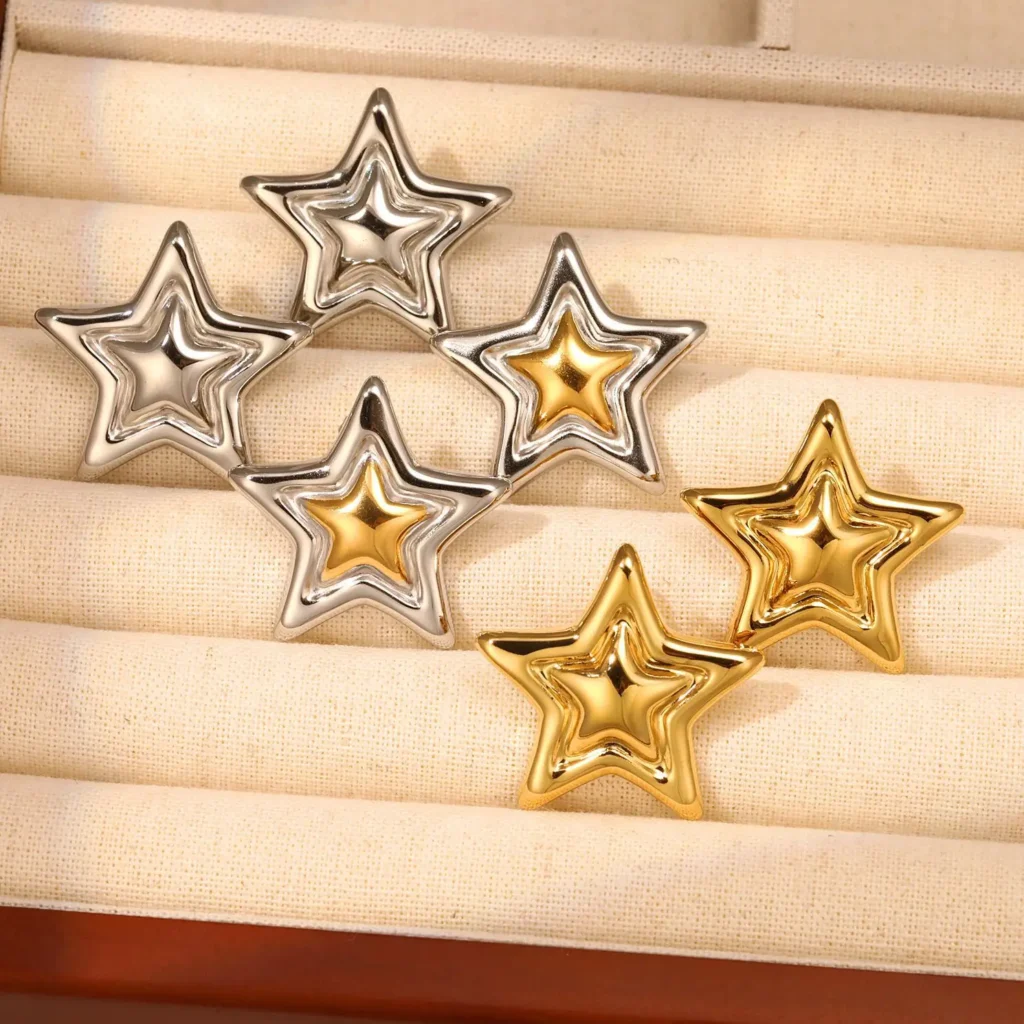 Pendientes geométricos de acero inoxidable 316L con forma de estrella, temperamento suave de Metal, joyería pulida de alta calidad, resistente al agua, chapado en PVD de 18K