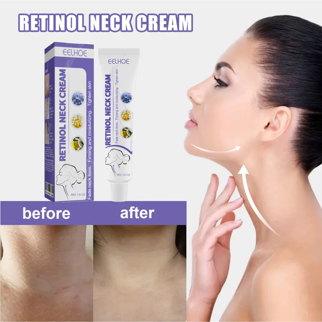 Crema antiedad para el cuello con retinol: tratamiento reafirmante antiarrugas, crema de masaje hidratante para el cuidado de la decolleté.