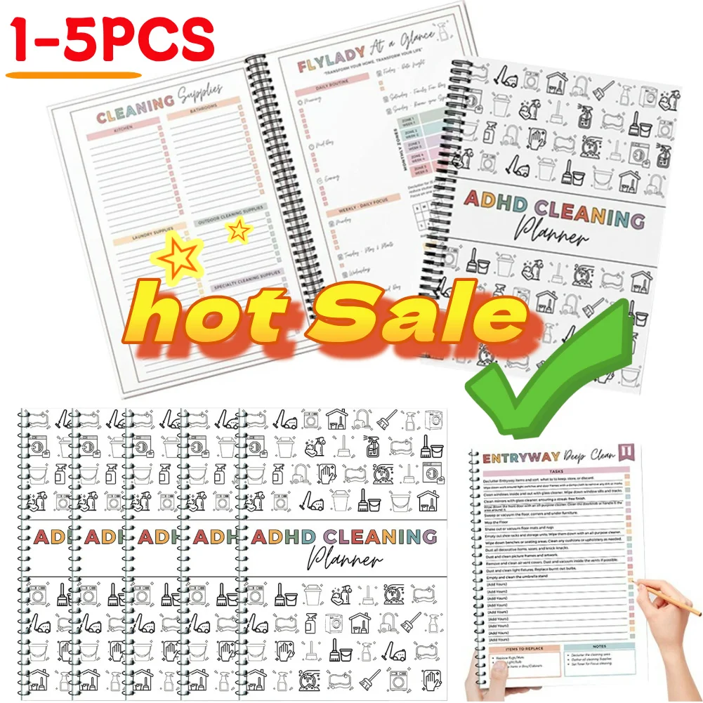 Cuaderno con horario de limpieza del hogar, tabla de tareas familiares, lista de verificación de limpieza anual, planificador resistente al desgaste, cuadernos editables, 1-5 uds.
