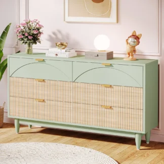 Tribesigns Cómoda de 6 cajones para dormitorio: cómoda moderna de 55 pulgadas, cómoda doble larga, organizador, gabinete de madera