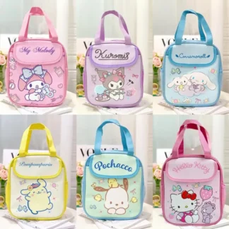 Sanrio Kuromi Hello Kitty fiambrera de alta capacidad bolsa portátil encantadora fiambrera de dibujos animados bolsa de almacenamiento portátil bolsa de estudiante regalos