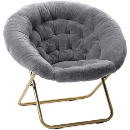 Platillo para adultos, gris, silla circular de piel sintética para dormitorio, dormitorio y juegos, asiento plegable y cómodo para espacios pequeños