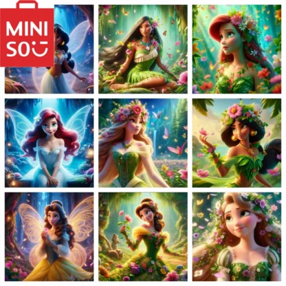 MINISO DIY pintura al óleo por número Disney agua princesa decoración del hogar pared salón café Bar decoración de la habitación el mejor marco de regalo