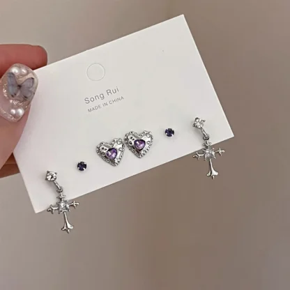 6 unids/set de pendientes góticos de circonita con forma de corazón de cristal para mujer, Punk, dulce y fresco, regalo de joyería estética Y2K para fiesta