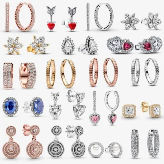 2025 100% Plata de Ley 925 pendientes colgantes de estrella y corazón con corona de flores brillantes para niñas dulce regalo romántico de alta joyería