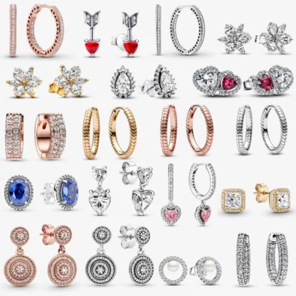 2025 100% Plata de Ley 925 pendientes colgantes de estrella y corazón con corona de flores brillantes para niñas dulce regalo romántico de alta joyería