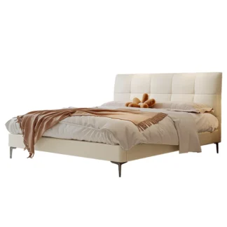 Cama artística de cuero minimalista Cama moderna y sencilla de cuero de vaca