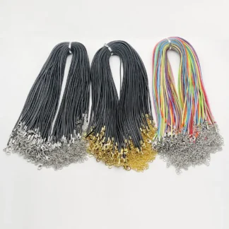 50 unidades trenzadas ajustables de buena calidad, 1,5 MM, 2,0 MM, 45cm, cuerda de cera negra mixta, cierre de langosta, cordón para collar, cordones para colgante de joyería