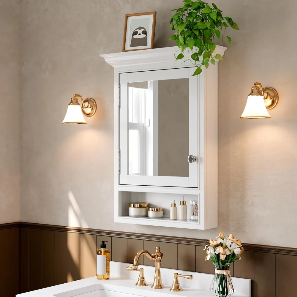 Mueble de baño con espejo, botiquín de madera maciza de 24 "x 32", mueble de montaje en pared, armario sobre el inodoro, no necesita montaje