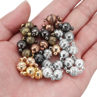 Lote de 5 unidades de conectores magnéticos redondos de 8/10mm, cierres, dijes magnéticos, tapa final para hacer joyería DIY, accesorios para collar y pulsera de pareja