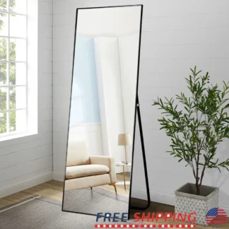 Espejo de piso rectangular de longitud completa, 65x22 pulgadas, con soporte, vidrio HD resistente a roturas, fácil instalación, decoración del hogar