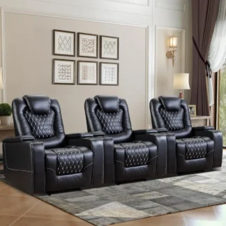 Silla reclinable, asientos eléctricos reclinables de cuero suave para cine en casa, puertos USB, portavasos, almacenamiento con brazo oculto