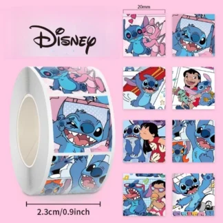 500 uds/rollo de nuevas pegatinas de punto para niños, bolsa de dulces de cumpleaños de dibujos animados, pegatina de sellado decorativa, pegatinas de Lilo y Stitch de Anime lindo