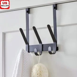 Gancho sobre la puerta, estante para toallas, batas, 3 ganchos dobles, instalación sin herramientas, organizador de armario de baño, ahorro de espacio de acero