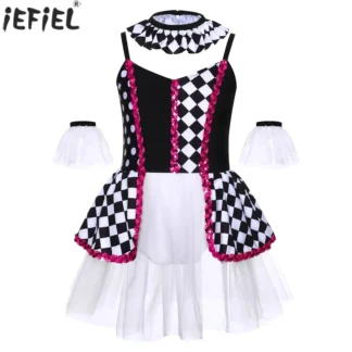 Vestido de baile de Ballet para niñas, vestidos con tutú de malla a cuadros con tirantes finos, leotardo de gimnasia, Ropa de baile para actuación de patinaje artístico