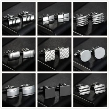 Gemelos de camisa de lujo para hombre, botón francés, rayas de rejilla, personalizado, Formal, boda, traje de novio, joyería de manga, calidad superior