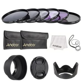 Andoer Kit de filtro de lente de 67 mm UV + CPL + FLD + ND (ND2 ND4 ND8) con bolsa de transporte / tapa de lente / soporte de tapa de lente / lente de tulipán y goma