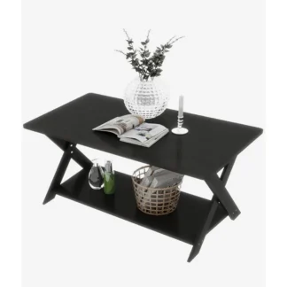 Mesa de centro moderna con estante de almacenamiento, mesas de té rectangulares simples para sala de estar, dormitorio, hogar, oficina, roble negro