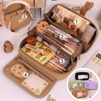 Bolsa de lápices de 5 capas de buena apariencia, bolsa de lona sólida para bolígrafos, organizador, bolsa de almacenaje de maquillaje de gran capacidad para estudiantes