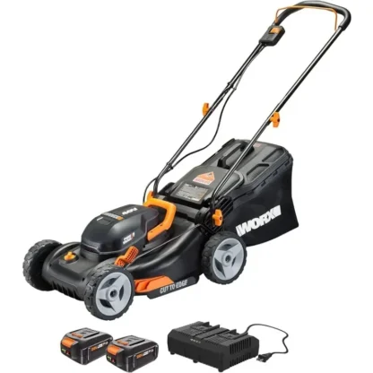 Worx Cortacésped inalámbrico de 40 V y 17 pulgadas, cortacésped con batería 2 en 1 con ajuste de altura de 7 posiciones: 2 baterías y cargador incluidos