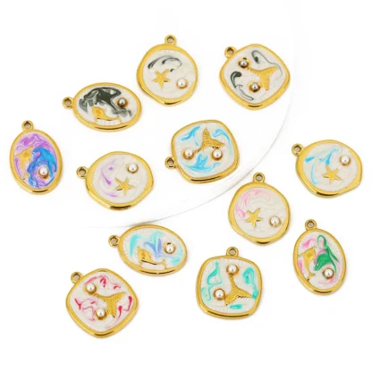 4 unids/lote de colgantes de acero inoxidable esmaltados serie océano pez estrella de mar para collar pulsera pendientes suministros de joyería Diy