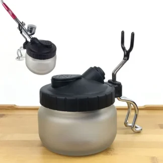 Pluma pulverizadora con mango de Metal, bote de limpieza, botella de vidrio con filtro, esponja, tarro de limpieza de aerógrafo con cubierta multifuncional