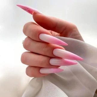 24 Uds. De uñas postizas de punta larga con degradado suave, uñas acrílicas, Stiletto, uñas postizas de color rosa lechoso, uñas puntiagudas de moda usables