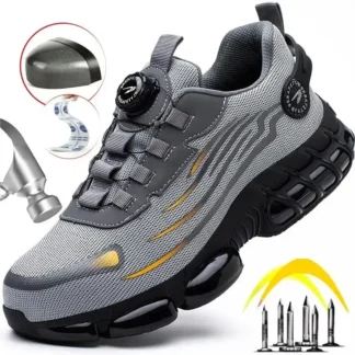 Zapatos de seguridad con botón giratorio para hombre, zapatos de trabajo antiimpacto y antiperforación, zapatos deportivos de moda para hombre, seguridad profesional