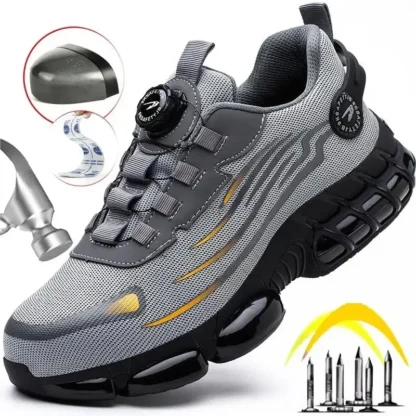Zapatos de seguridad con botón giratorio para hombre, zapatos de trabajo antiimpacto y antiperforación, zapatos deportivos de moda para hombre, seguridad profesional