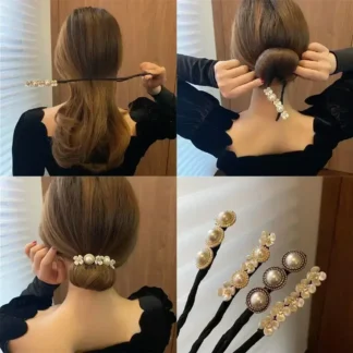 Moño de pelo fácil para mujer, Donut Floral de cristal, palo de pelo Updo, placa de bricolaje, diadema flexible, accesorios de moño, regalo