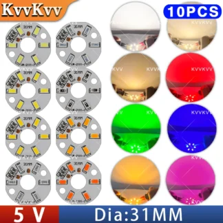 10 Uds LED 5V 3W lámpara de Color tablero de luz SMD5730 fuente de luz de transformación redonda diámetro 31MM blanco rojo azul amarillo púrpura DIY