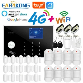 Sistema de alarma antirrobo para el hogar G54 Tuya Wifi 4G, tarjeta RFID, teclado táctil TFT, 11 idiomas, aplicación Smart Life, Sensor inalámbrico de 433MHz