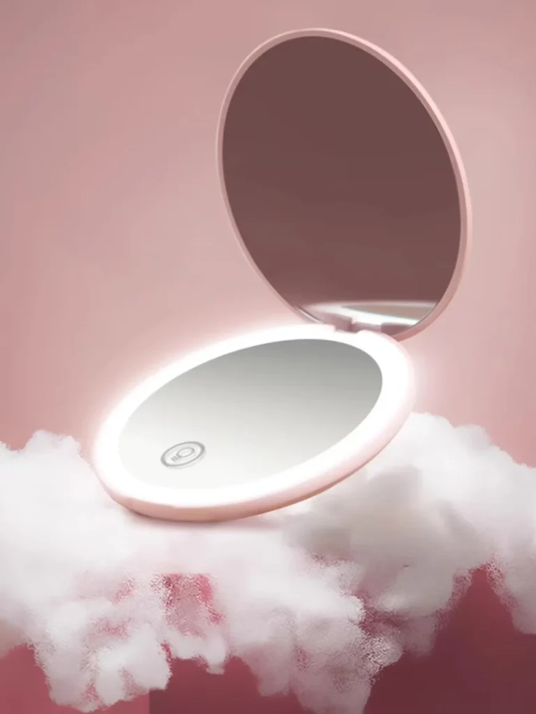 Espejo de maquillaje con pantalla táctil LED, espejo plegable, espejo de maquillaje liahted, 3 colores, modos LiahtModes, herramientas cosméticas recargables por USB