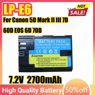 LP-E6 LPE6 LP E6 7,2 V 2700mAh batería de cámara para Canon 5D Mark II III 7D 60D EOS 6D 70D 80D EOS 5DS R 90D 80D 70D 60D 60Da.